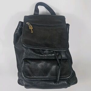 Vintage Fossil 75082 Black Pebbled Leather Medium Backpack 90s Classic